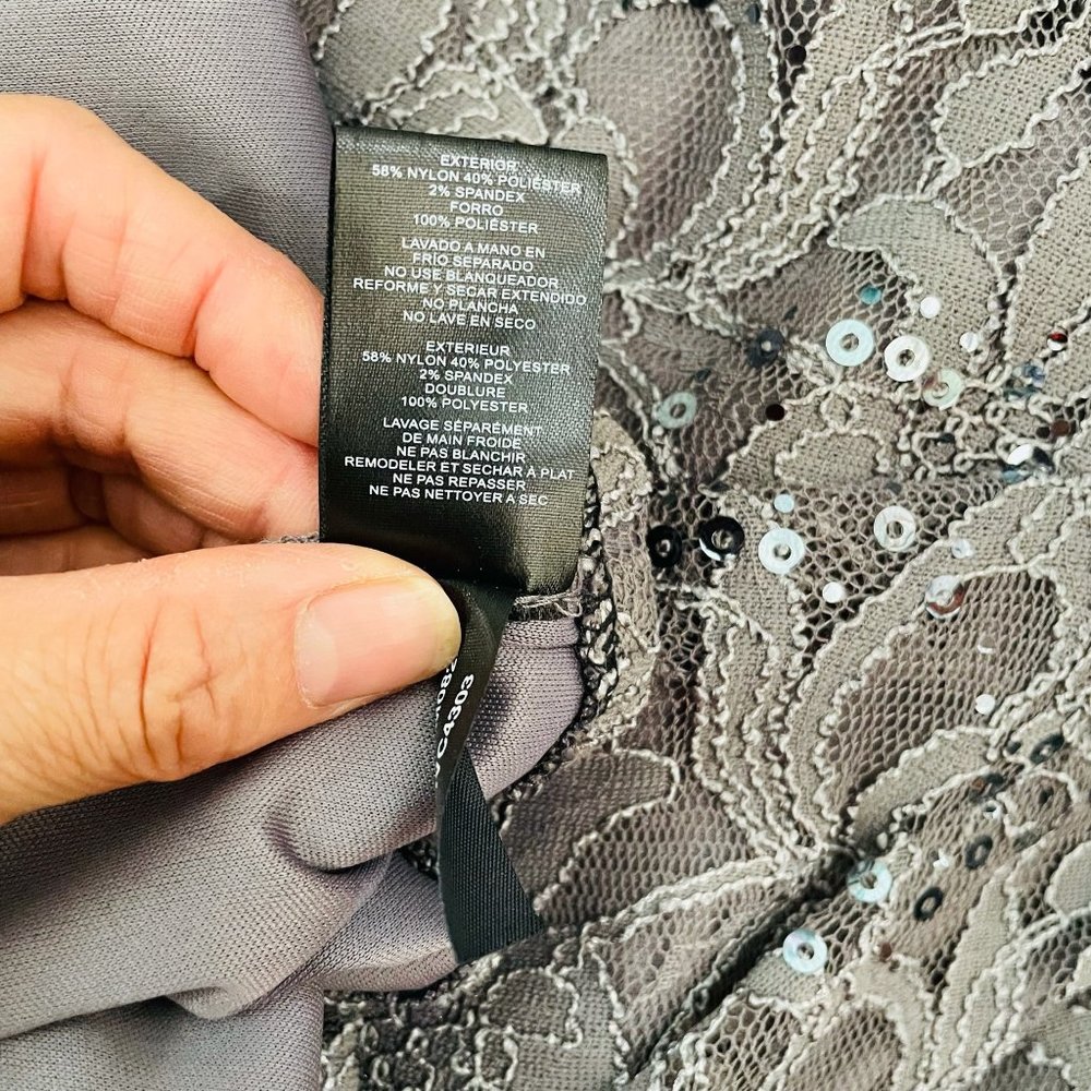 Jessica Howard Womens Grey Long Wedding Mother Formal Sequin Lace Dress  Size: 1 - Picture 9 of 9